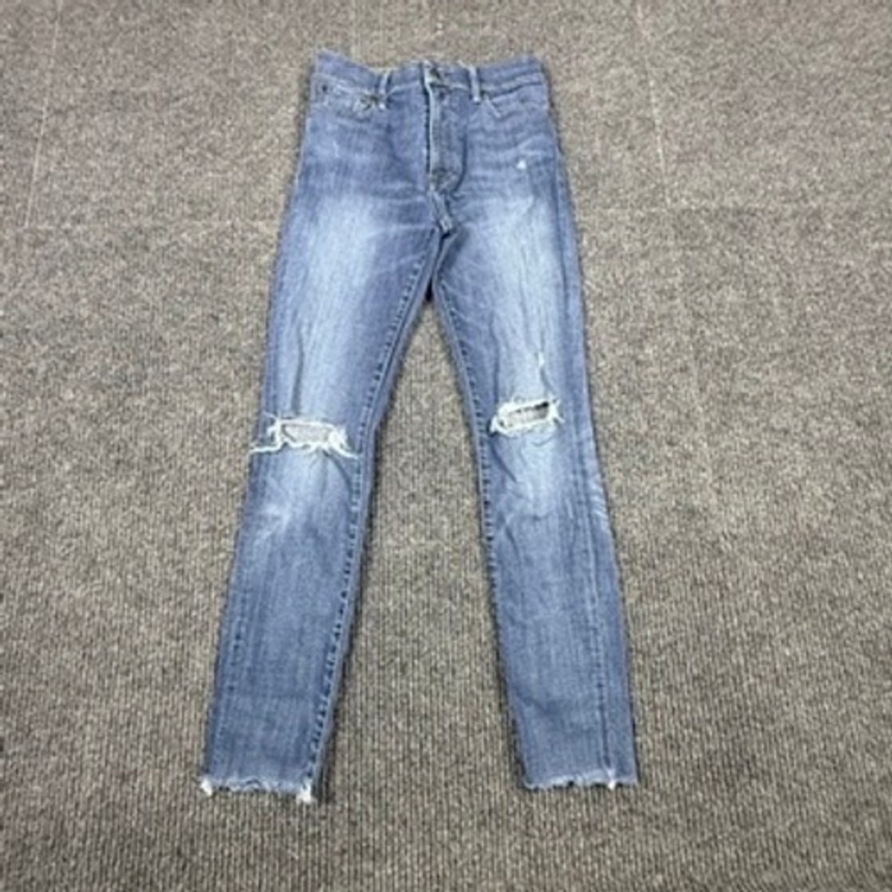 ABLE The High Rise Skinny Jeans Blue Distressed Raw‎ Hem Women Size 26